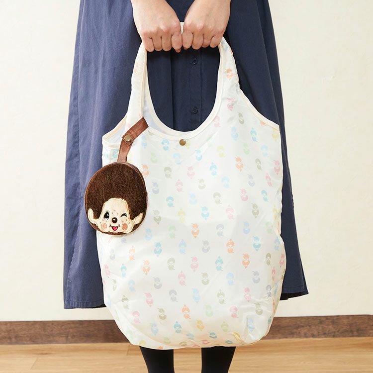 【★安心の定価販売★】 モンチッチのお顔で可愛く持ち運び♪ポーチ付きエコバッグ エコバッグ・買い物バッグ